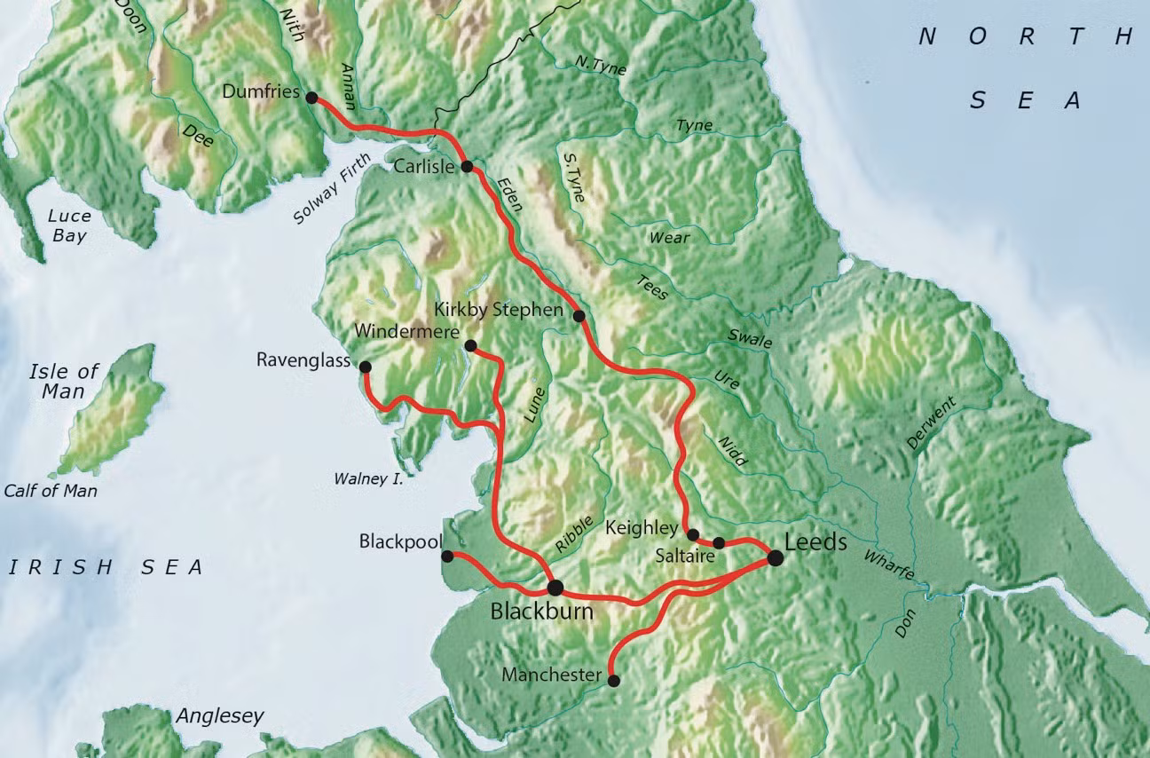 Tour route map NWEngland