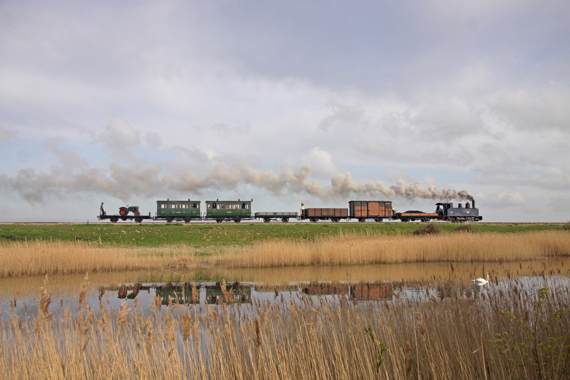 Rail causeway near St Valery - © Keith Fender Steam train